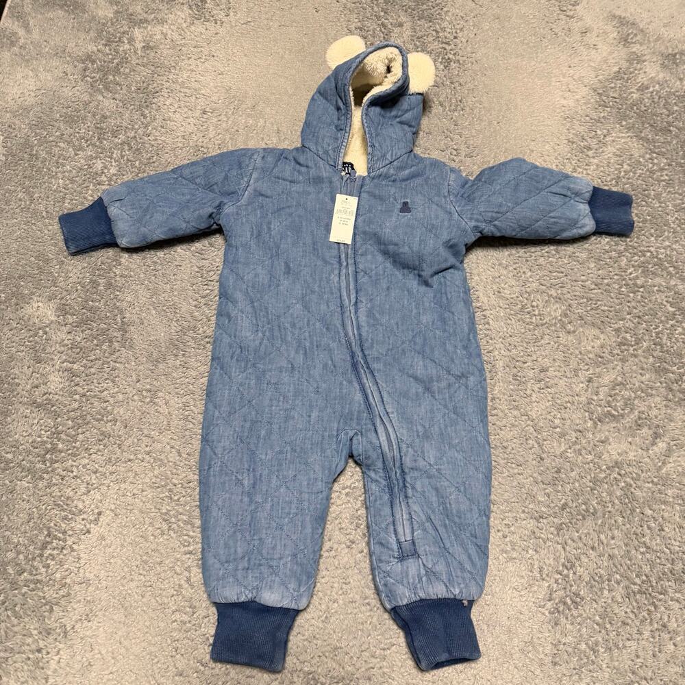 Gap Quilted Cozy Snowsuit Bunting Infant 6-12 Months Blue Chambray